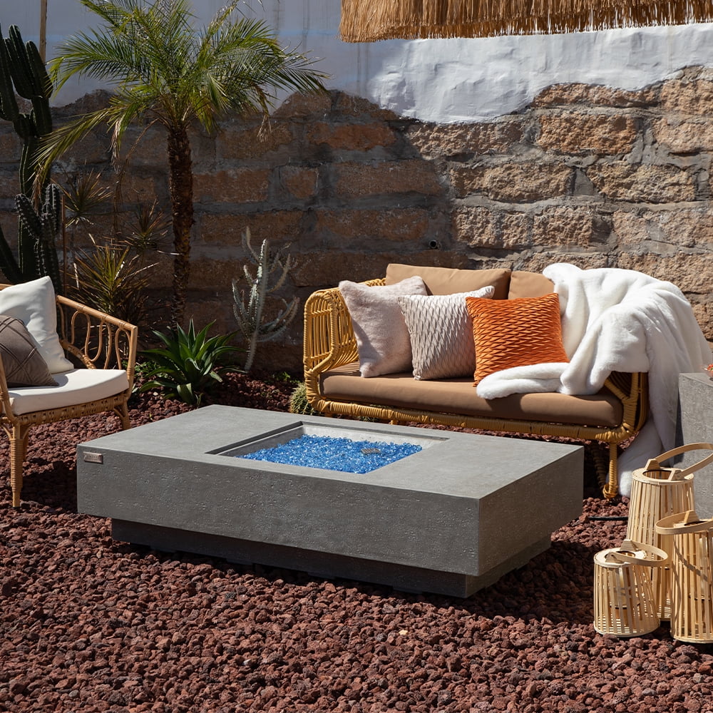 Elementi Plus Monte Carlo Propane Fire Pit for Outside Outdoor Fire Pit Table Smokeless Firepit Concrete Rectangular Fire Table Patio Heater Fireplace 60000 BTUs - Light Grey, 60 x 31.9 Inches