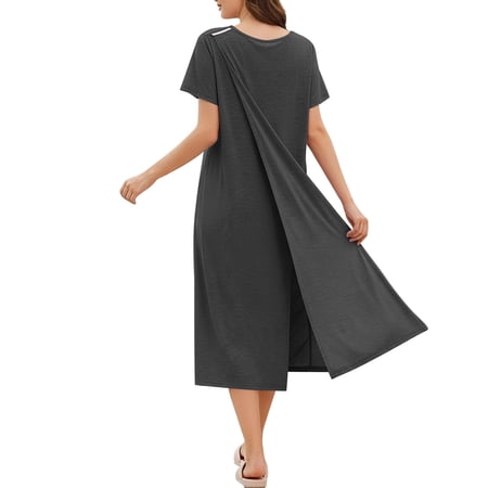 SAFUNY Women s Square Neck Short Sleeve Full Maxi Dress Pullover Lightweight Wedding Guest Evening Vacation Dress Black S