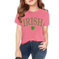 thumbnail image 4 of XIMIN Girls Boys Vintage "IRISH" Letter & Clover Kids' Short-Sleeve Crew Neck T-Shirt - Soft Emerald Green St. Patrick's Day Irish Heritage Top, 4 of 7