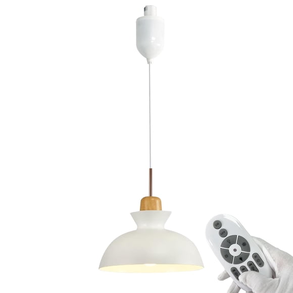 FSLiving Adjustable Height H Type Track Lighting Macaron-Style Wooden Rose Gold Handle Metal Lamp 4 Ft, Smart LED Bulbs, Remote Control Track Mount Pendants Timer Decorate for Dinning Table(White)