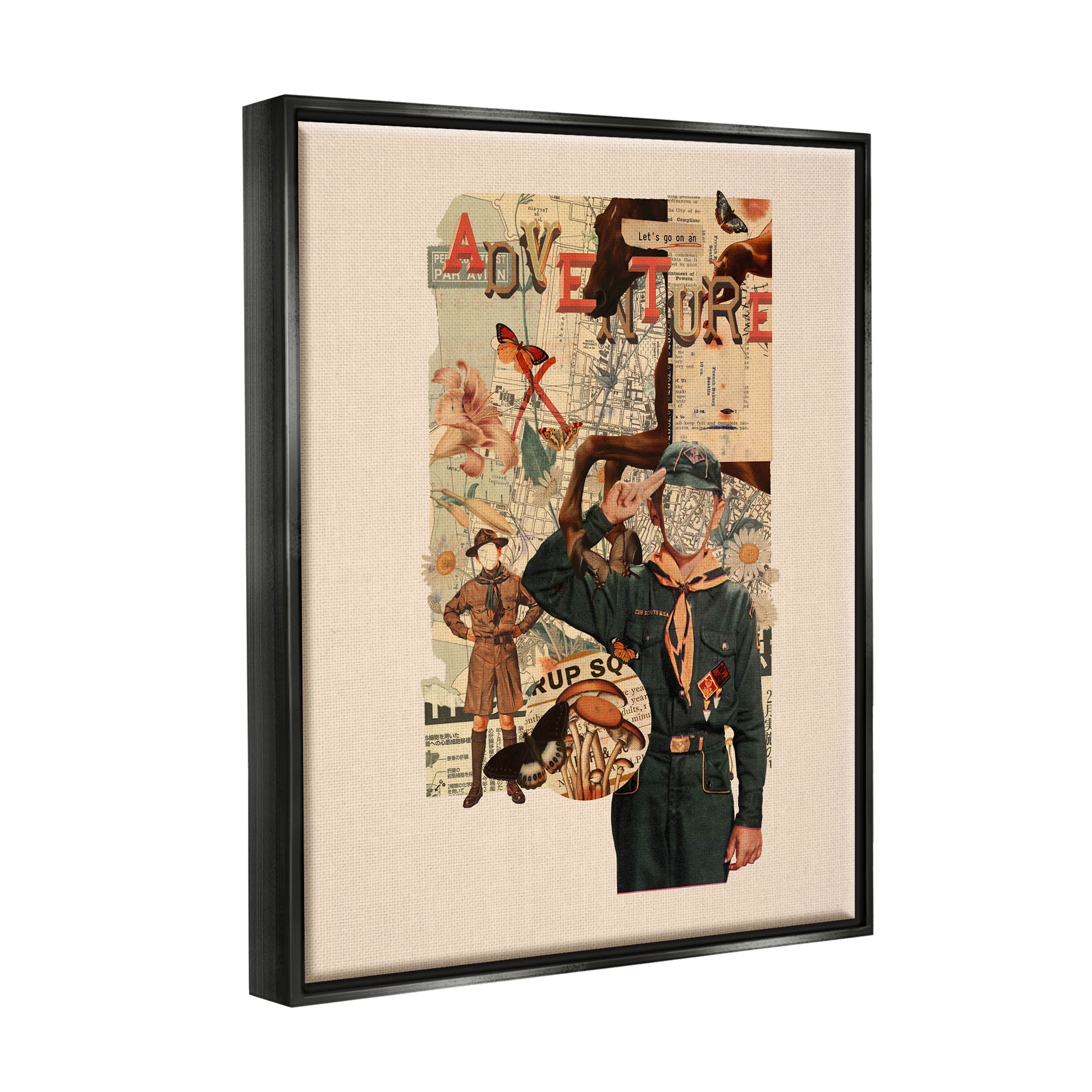 Stupell Industries Surreal Adventure Botanical Collage Graphic Art Jet Black Floating Framed Canvas Print Wall Art, Design by Matheus Lopes Castro