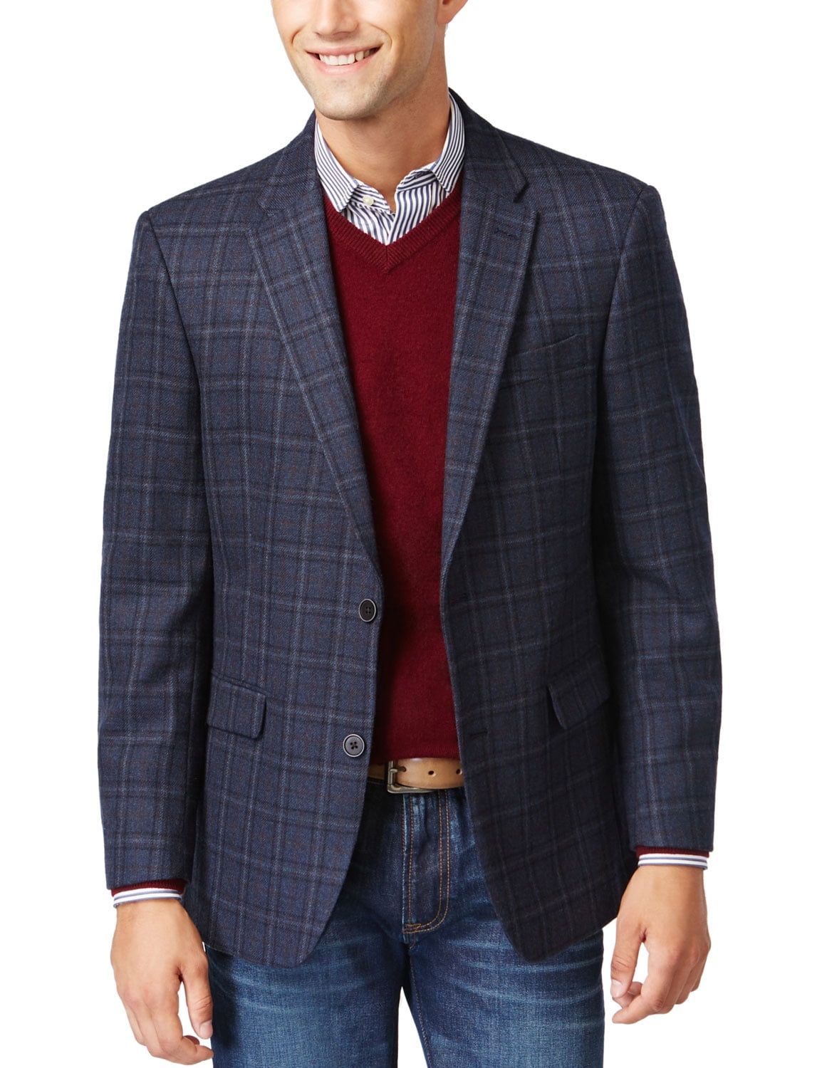 Tommy Hilfiger TOMMY HILFIGER Ethan Navy Blue Wool Plaid 2Button