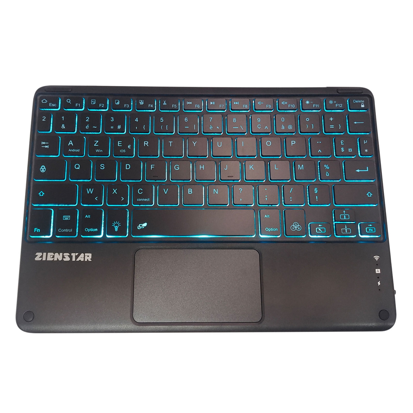 Universal Wireless Bluetooth Keyboard Multimedia French AZERTY Keyboard 6-LED Color Backlit With Multi-Touch Mechanical Keyboard, Compact Form Factor, Tactile Switch With Ergonomic Vertical feel