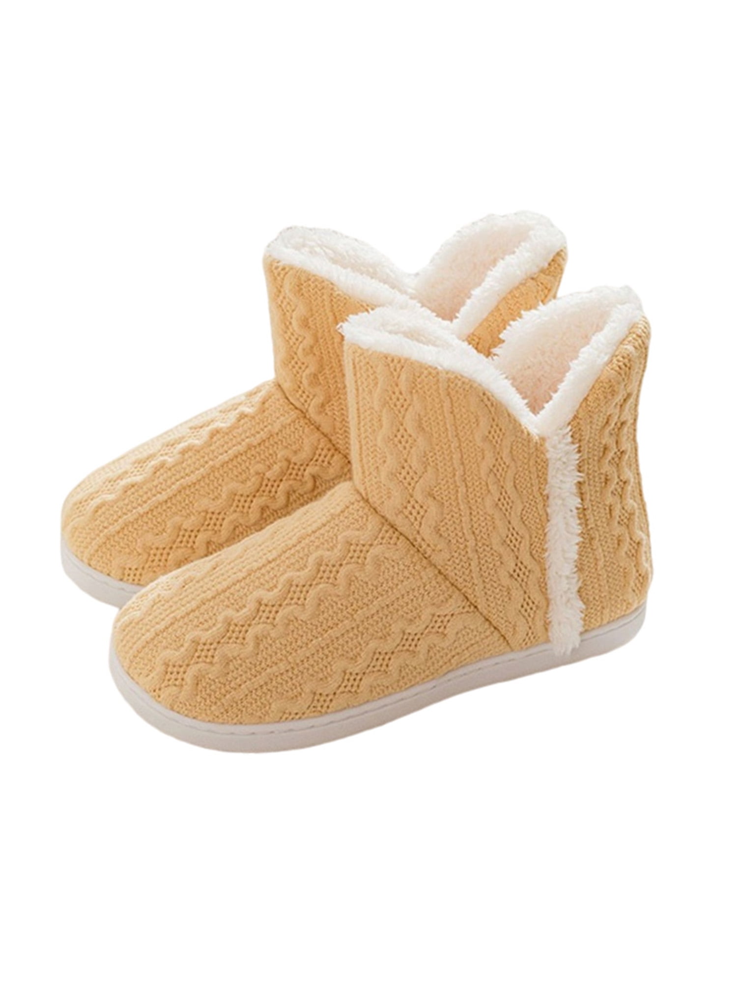 Gomelly Women's Knitted Slippers Boots Memory Foam Booties House Shoes Indoor Outdoor, Size: 4-5, White