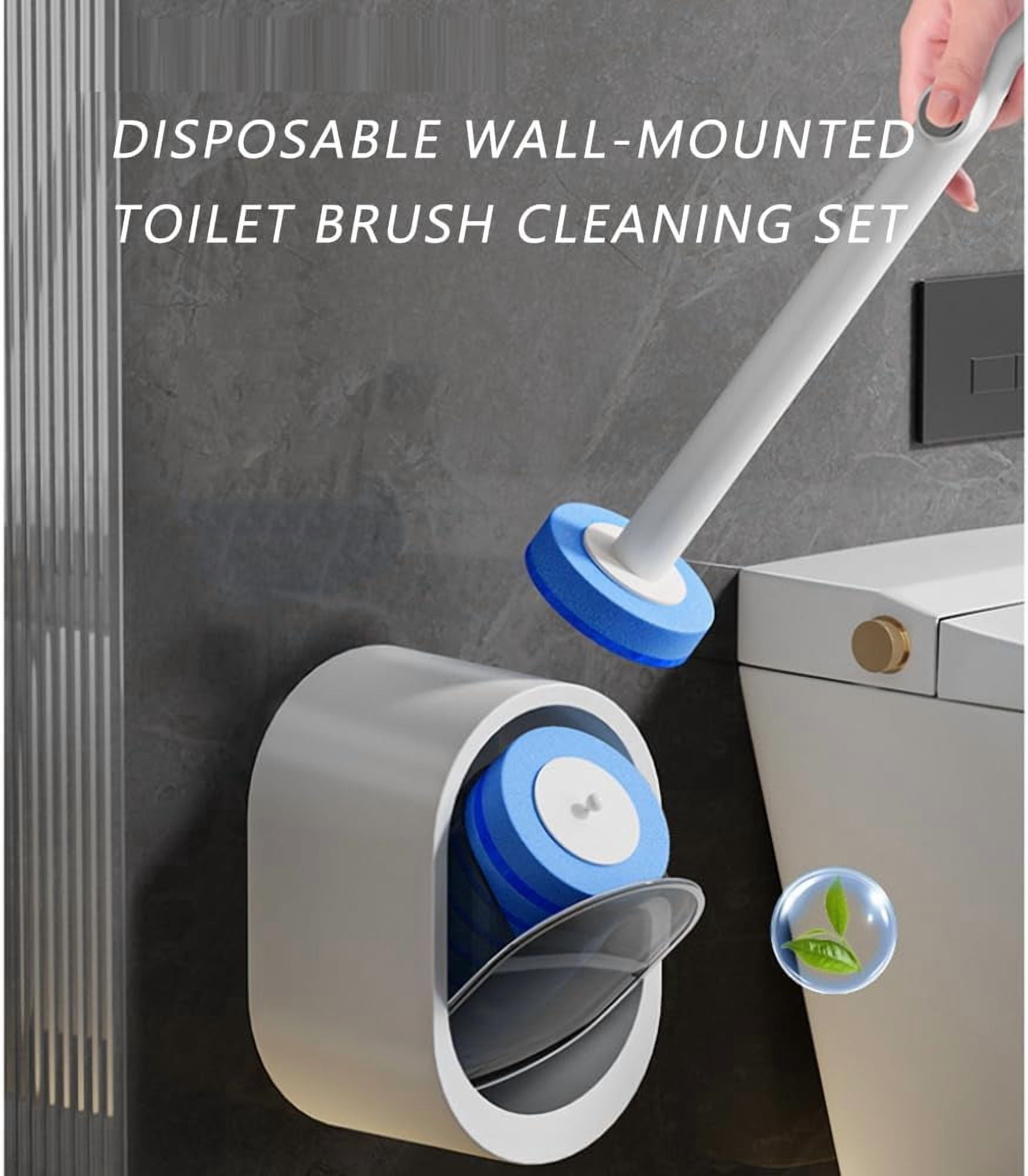 Disposable Toilet Brush with Wall Mount - No Touch Self-Cleaning Pad Kit, 360° Scrubber for Deep Clean, White(DSF)