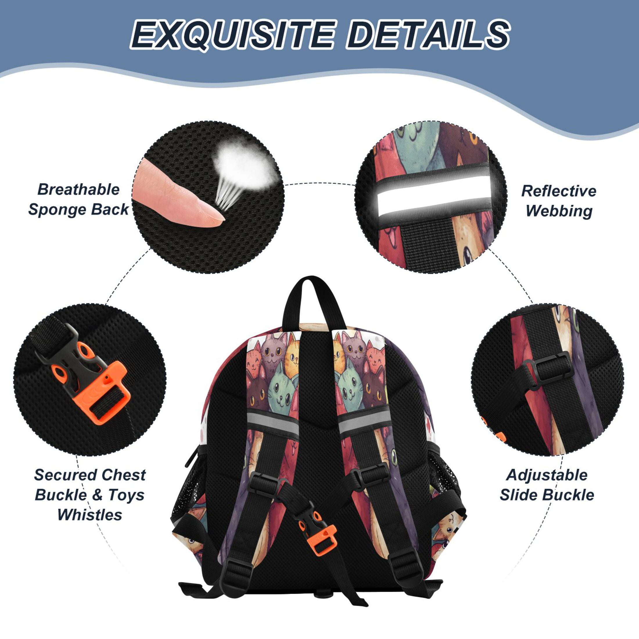 RMDQTR Adorable Ear-Print Backpack with Reflective Strip and Anti-Lost Leash Adjustable Shoulder Straps Mini Travel Backpack Colorful Comic Style Cats