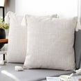 thumbnail image 5 of VQPeo Linen Pillowcase 17.7x17.7in - Plain Polyester Cushion Cover with Tassels & Zipper Closure, Decorative Square Pillow Protector for Home, Sofa, Bedroom, 5 of 5