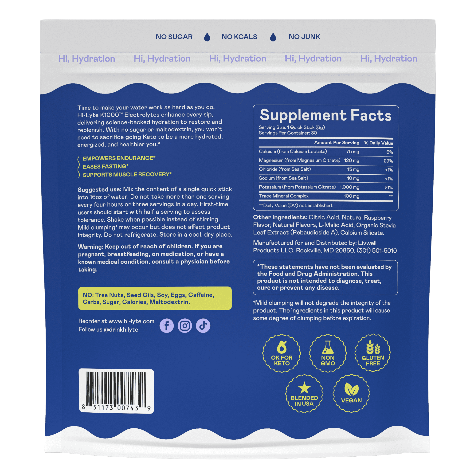 Hi-Lyte Keto & Performance | K1000 Electrolytes Quick Sticks | Blue Raspberry