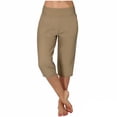 thumbnail image 4 of Yourumao Womens Yoga Capri Pants with Pocket Tummy Control High Waist Capris Split Hem Straight Leg Pants Stretchy Solid Trouser for Athletic Gym, 4 of 9