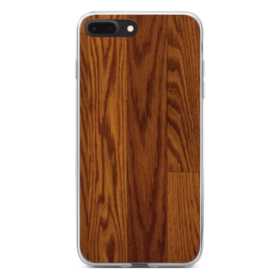 DistinctInk Clear Shockproof Hybrid Case for iPhone 7 PLUS / 8 PLUS (5.5" Screen) - TPU Bumper, Acrylic Back, Tempered Glass Screen Protector - Dark Wood Floor Print - Printed Wood Image