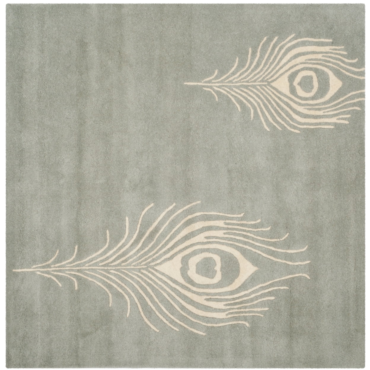 SAFAVIEH Soho Jarvis Peacock Feather Wool Area Rug, Grey/Ivory, 8' x 8' Square