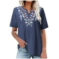 thumbnail image 2 of Spring Tops for Women Workout Tops Plus Size Women Fashion Women's Summer V-Neck Short Sleeve Cotton Linen Solid Casual T-shirt Blouse, 2 of 5