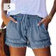 thumbnail image 3 of Pantalones cortos de mezclilla elásticos Qarigey para mujer, vacaciones en la playa, Azul S, 3 of 5