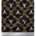 thumbnail image 1 of Soimoi Black Japan Crepe Satin Fabric Floral & Cow Skull Head Damask Decor Fabric Printed Yard 42 Inch Wide, 1 of 3