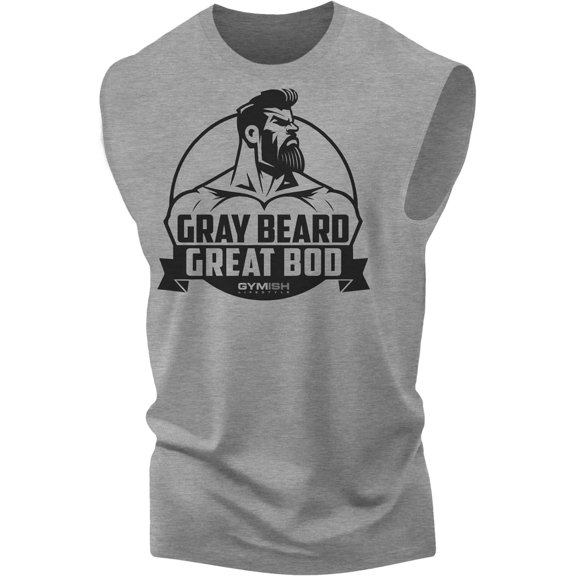 Gymish Gray Beard Great Bod Workout Muscle Tank Top for Men – Funny Motivational Gym Tank, Athletic Fitness Wear, Heather Grey, Small