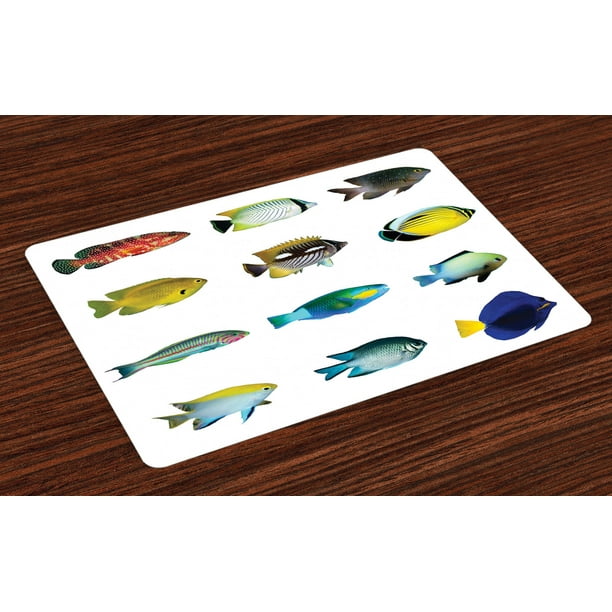 Fish Placemats Set of 4 Egyptian Fish with Bannerfish Goldfish