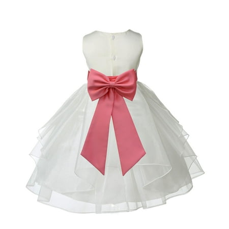 Ekidsbridal Ivory Coral Shimmering Organza Christmas Party Bridesmaid Recital Easter Holiday Wedding Pageant Communion Princess Birthday Clothing Baptism 4613T size 6-9 month Flower Girl Dress