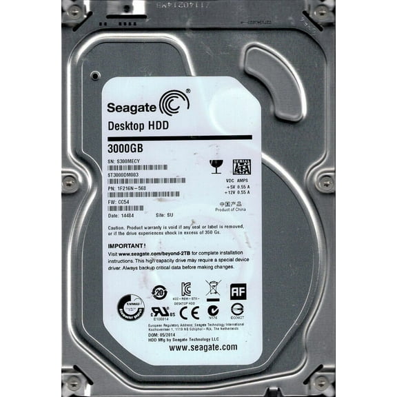 Seagate ST3000DM003 P/N: 1F216N-568 F/W: CC54 3TB SU S30