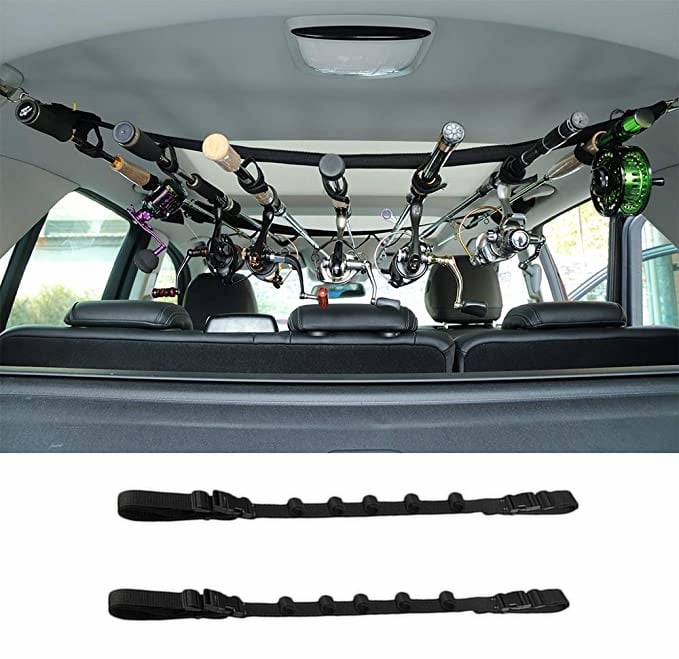 Kernelly 2pcs Vehicle Fishing 5 Rod Reel Combos Holder Heavy Duty Car Rod  Saver Metal Clamp Fishing Pole Rack Belt Strap Carrier for SUVs Wagons Vans  