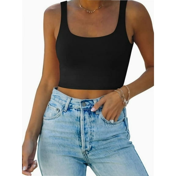 Tank Top for Women Square Neckline Sleeveless Trendy Sexy Tops Slim Fitted Summer Yoga Tops