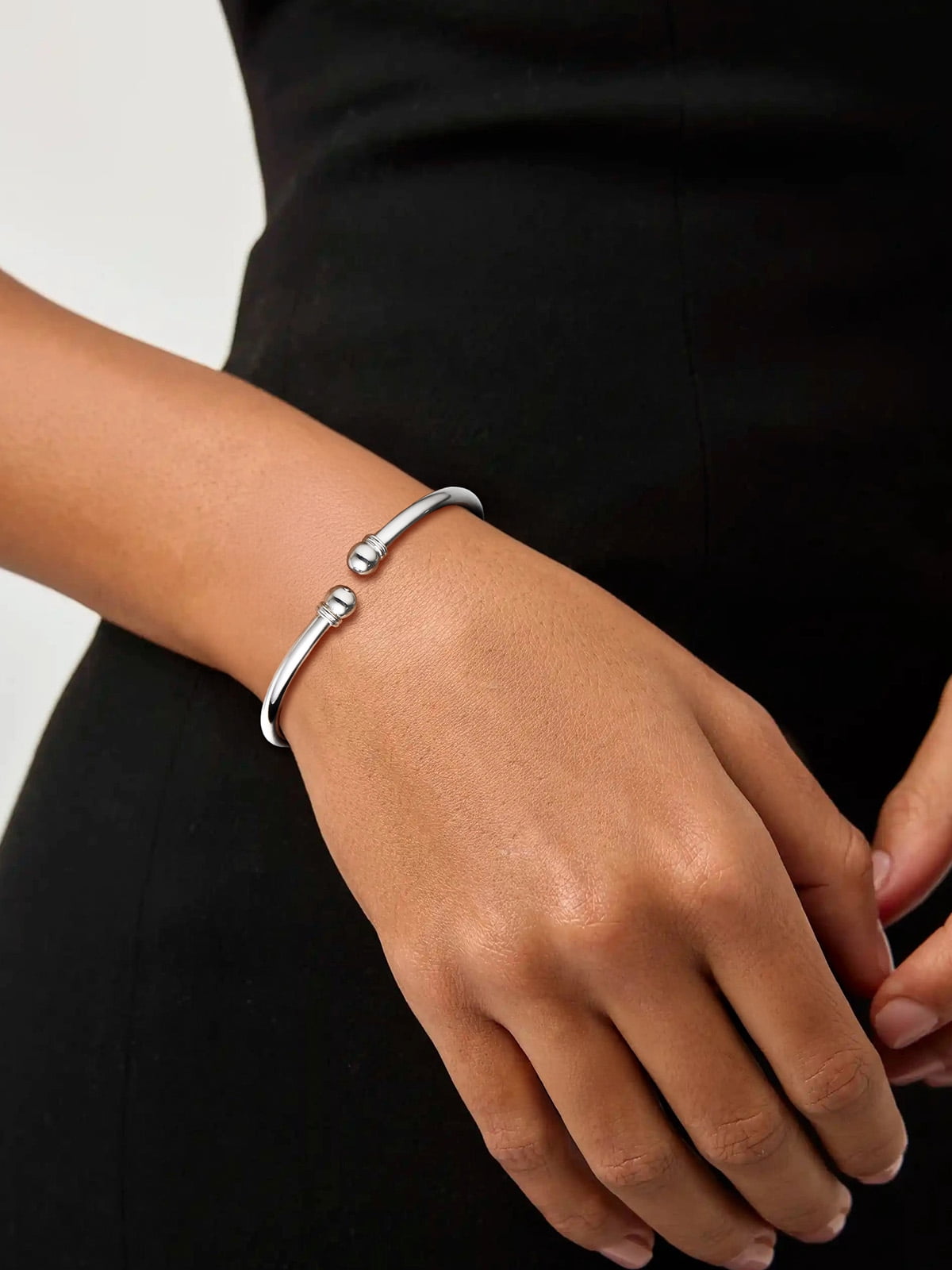 U7 Womens Bracelets 925 Sterling Silver Open Bangle Bracelet 7mm Round Ball Trendy Cuff Bangle Gift for Daughter