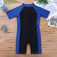 thumbnail image 3 of Miaeowve Kids Girls Boys One Piece Swimsuit Short Sleeve Rashguard Zipper Front Color Block Bathing Suit Swimwear Blue&Black 14, 3 of 7