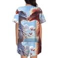 thumbnail image 6 of Susaid Red And White Bird Couple Print Women's Pajama Set, Button-Up Sleepwear with Elastic Waist Shorts, Perfect for Lounging, Yoga, Beach, and Casual Wear-X-Large, 6 of 7