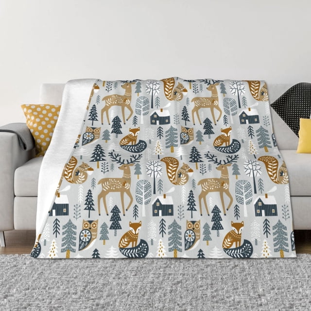 Balery Winter Forest Animals Manta de Franela con Dibujo, Lujo Ultra Suave y Cálido, Antipelusa y Resistente a las Arrugas para Cama, Sofá, Camping -40"x30"