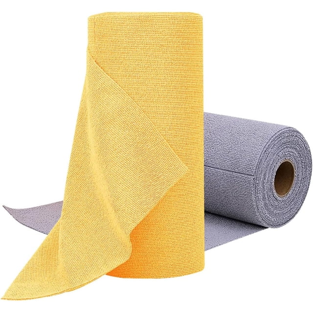 Reutilizables Paños de Cocina, 85 Hojas, Rollo de Toalla de Microfibra, Fuerte Absorción de Agua, Adecuado para la Limpieza de Cocinas, Automóviles, Muebles (1, Amarillo)