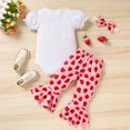 thumbnail image 3 of ZEHJUHAN Baby Girl's Birthday 3-Piece Set: Cartoon Letter Round Neck Short Sleeve Romper, Flare Pants & Headband Red，12-18M(100), 3 of 11