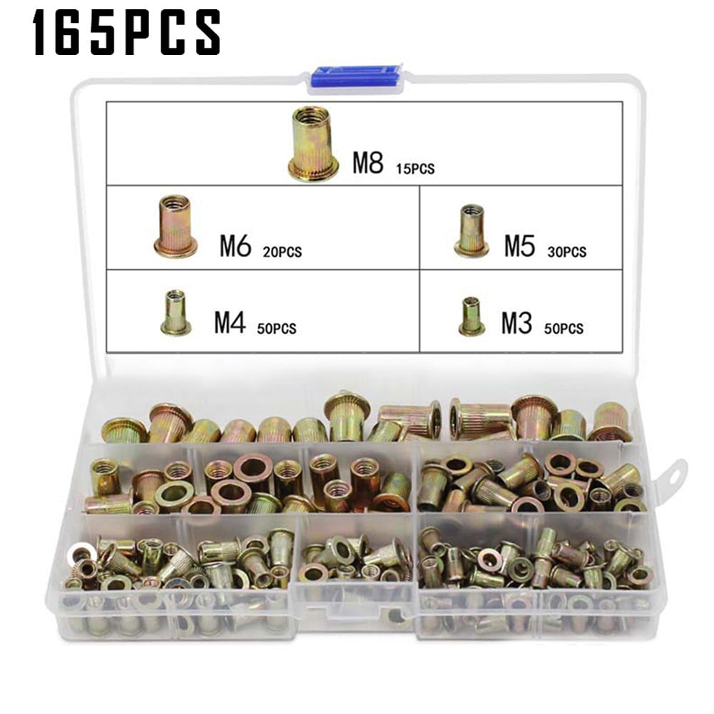 165Pcs Nut Rivet Threaded Insert Tool Kit Nutsert Riveter Hand Riveting M3M8
