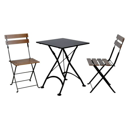 Furniture Designhouse French Cafe Bistro Chestnut Wood 3 Piece Square Folding Patio Bistro Set