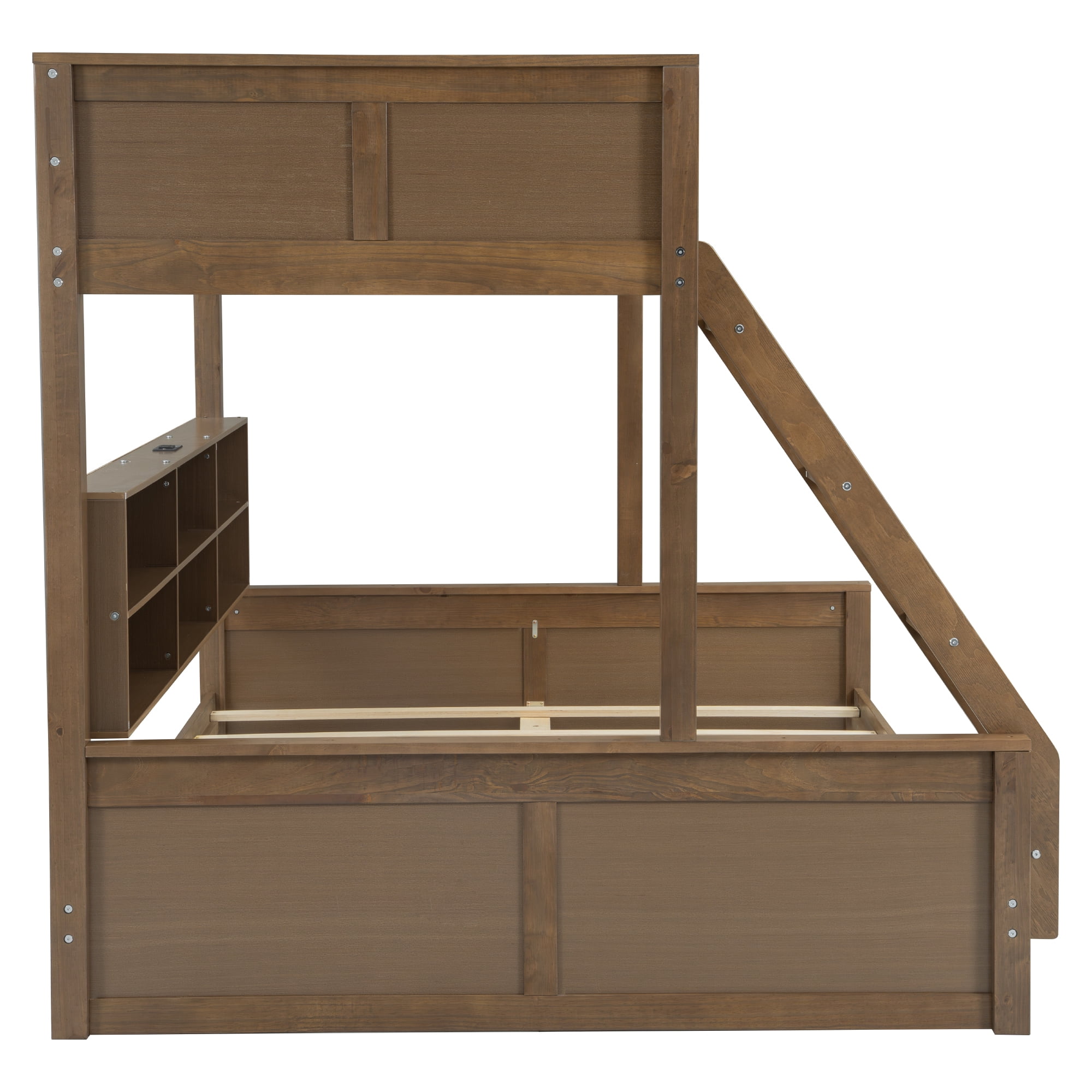 Euroco Twin XL over Queen Bunk Bed with Functional Cabinet and USB Charging Station for Kids Teens, Wood