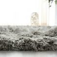 thumbnail image 4 of SAFAVIEH Ocean Trellis Solid Plush Polyester Shag Area Rug, Light Grey, 6' x 6' Square, 4 of 6