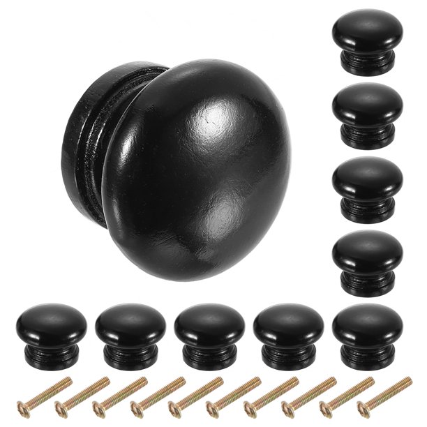 Uxcell 10pcs Pomos de Madera, 33mm/1.3" Pomos Redondos para Gabinete de Cocina Tiradores de Cajón Decorativos para Muebles de Cajón Tocador Armario, Negro