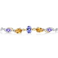 thumbnail image 2 of Gem Stone King 925 Silver and 10K Yellow Gold Blue Tanzanite and Yellow Citrine and Lab Grown Diamond Tennis Bracelet for Women By Keren Hanan (1.41 cttw, Adjustable up To 9 inch), 2 of 3