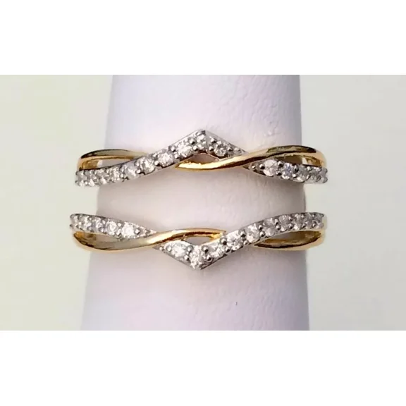 Forever Jewels 1Ct Round Moissanite Women Ring Guard Enhancer 14K Yellow Gold Plated