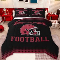 jejeloiu Football Game Gaming Twin Comforter Sets,Red Rugby Helmet Bedding Set For Ball Lover Reversible 2-Piece