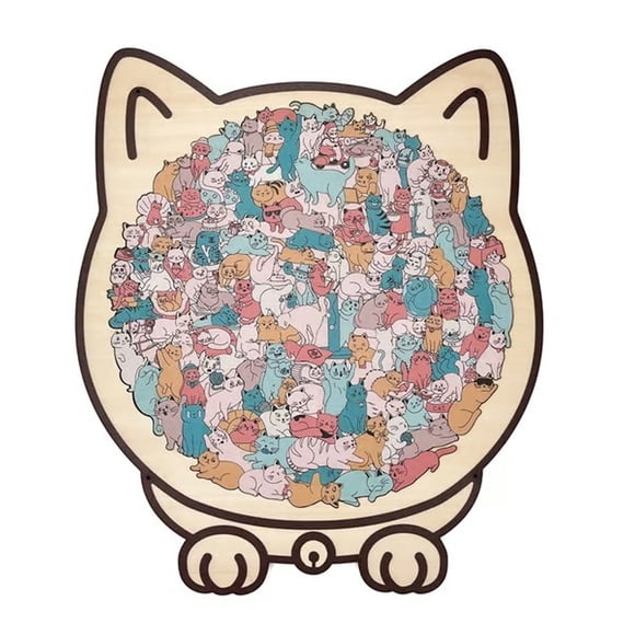 Wweixi 135Piece 3D Cat Jigsaw Cats Morandi-Colored Unique Animal Woodpuzzle Innovative puzzle Ideal and Home Decoration Macron color