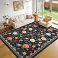 thumbnail image 2 of Hasoo 8' x 10' Washable Indoor Bedroom Carpet Modern Farmhouse Floral Area Rug for Living Room Dining Room, Black, 2 of 6