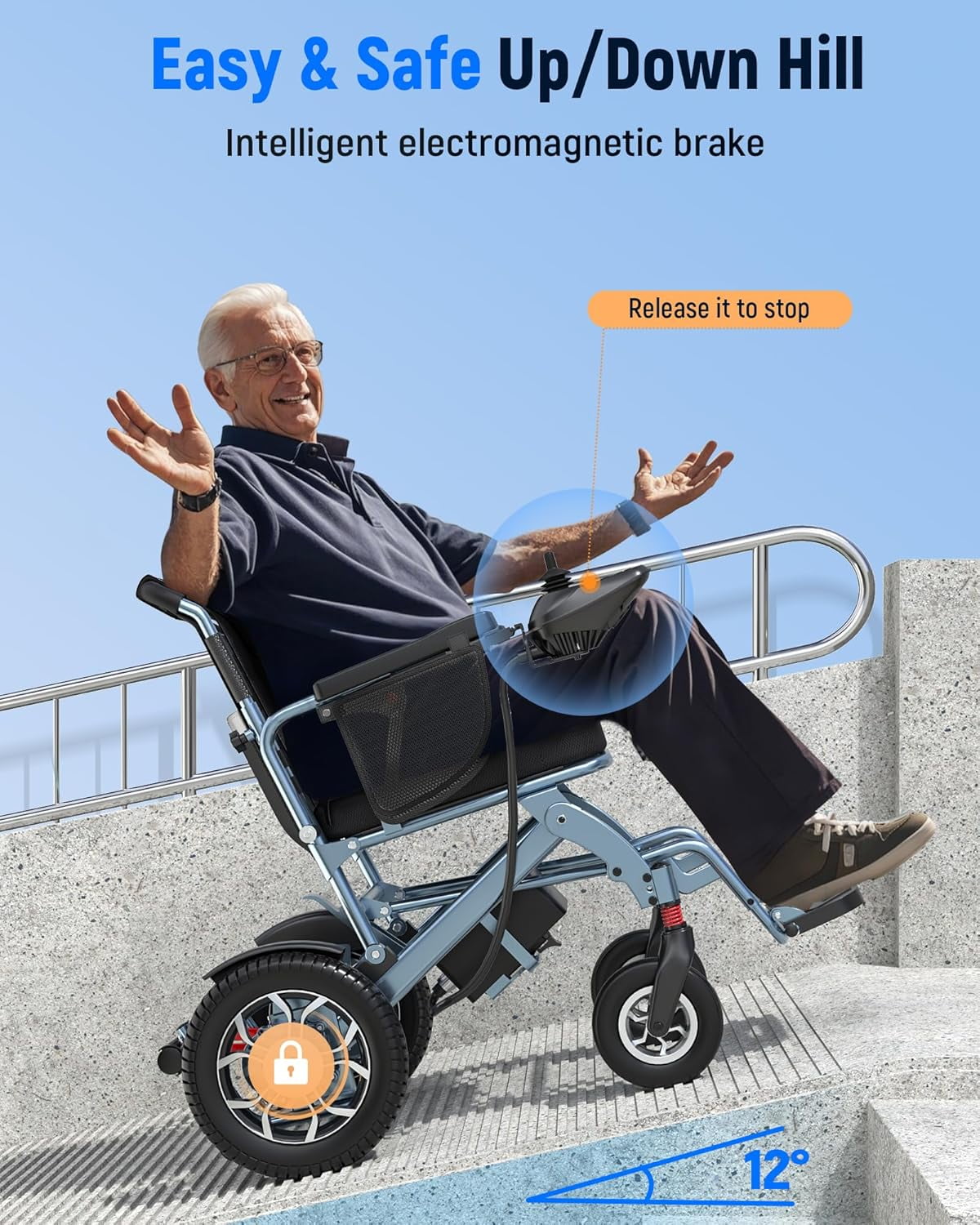 SACVON Lightweight Foldable Electric Wheelchair, 56 lbs, All-Terrain Design, 22-Mile Range, 2 Storage Bags,Free Lifetime Support