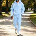 thumbnail image 5 of Garbnen Fleece Mens Sweatsuits 2 Piece Set Long Sleeve Drawstring Pullover Hoodies and Sweatpants Workout Athletic Fluffy Flannel Fuzzy Tracksuits for Men Set Light Blue, 5 of 6