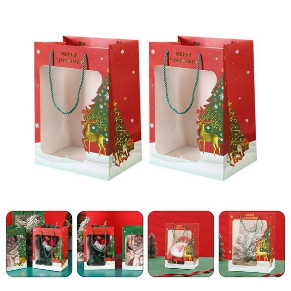 KONTONTY Christmas Reindeer Bags Red Paper Pouches for Festive Storage
