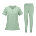 thumbnail image 2 of Scrubs For Women Set Crewneck 2 Pockets Short Sleeve Scrub Top & Elastic Waist Jogger Pants Wrinkle Resistant Soft Simplicity Nurse Uniform Light Green M, 2 of 6