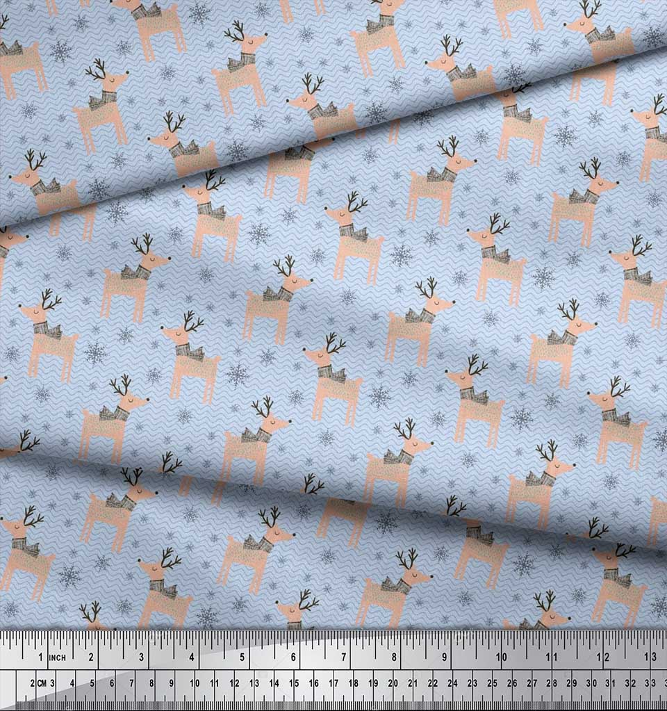Soimoi Blue Cotton Voile Fabric Reindeer & Snowflake Christmas Fabric Prints By Yard 56 Inch Wide