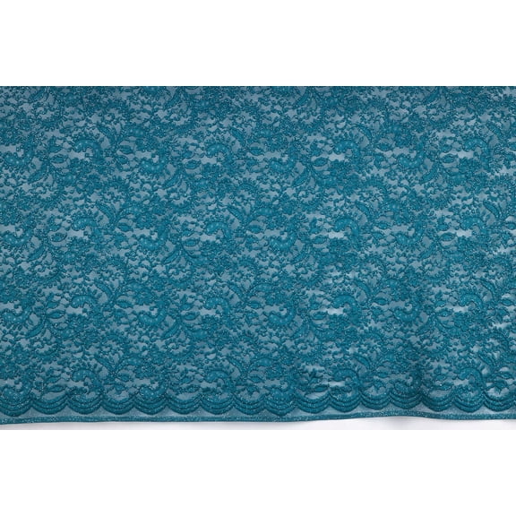 Zelouf Dalli Floral Lace W/glitter , Sewing, DIY, Crafts Fabric by the Yard, Majestic Peacock/peacock, 3 Yard