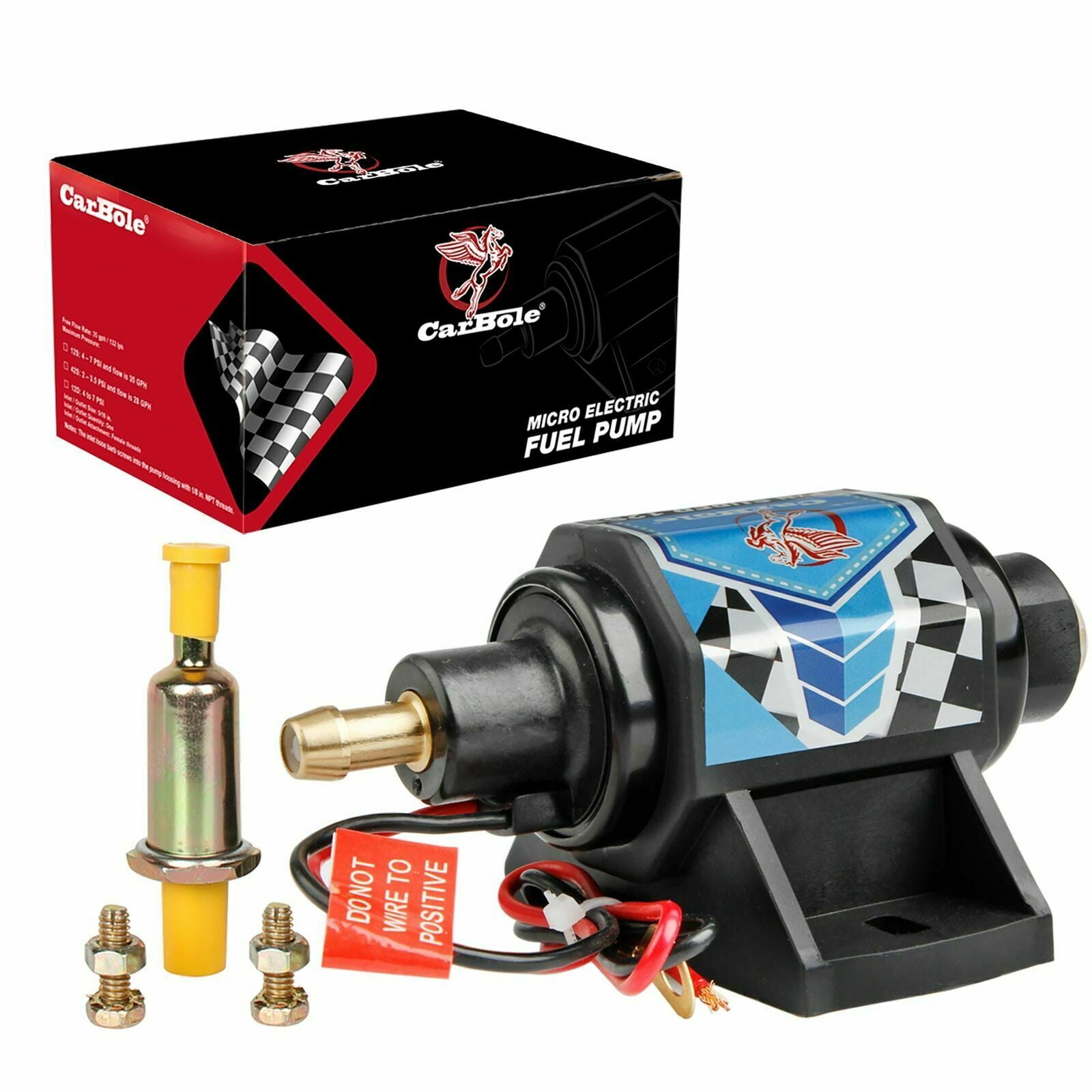 CarBole 5-9 PSI Universal Micro Electric Fuel Transfer Pump Inline Low Pressure Pump E8012S 12V w/Installation Kit 
