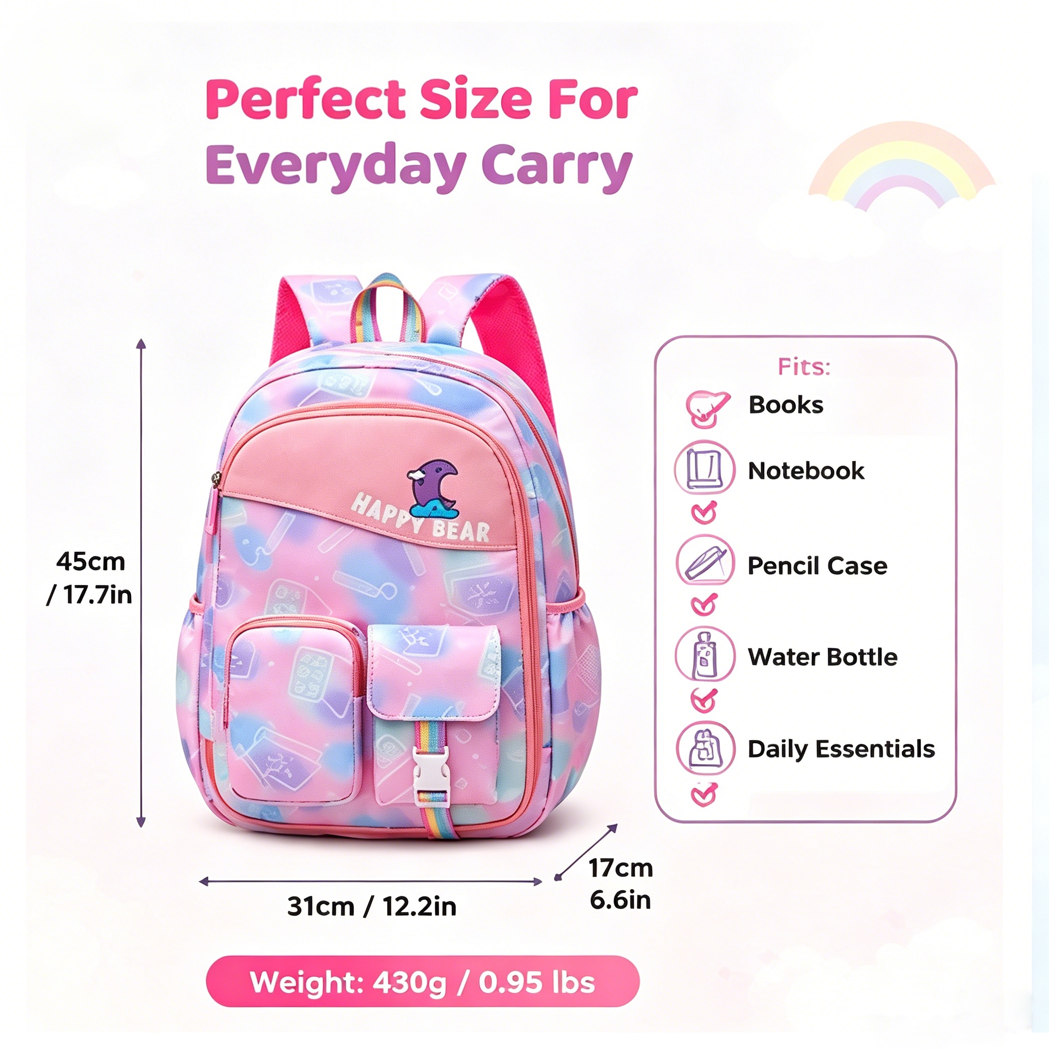 Mochilas escolares para niñas adolescentes, ligeras, con múltiples bolsillos, para secundaria y universidad, rosa 2