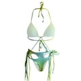 thumbnail image 5 of WREESH Womens Two Piece Swimsuit String Bikini Sets Halter Bicolor Fashion Casual Waist Slim Splicing Printing Bikinis Sets Beach Bathing Suit Green, 5 of 6