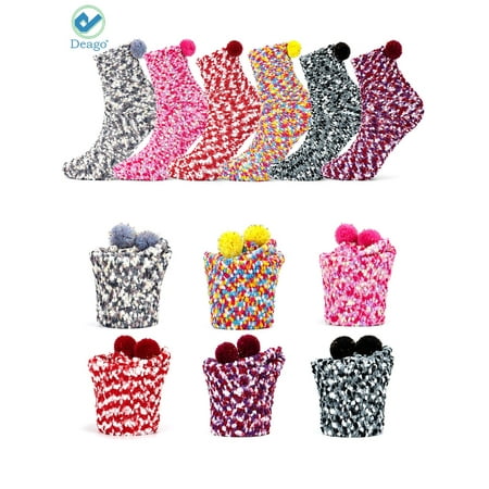 Deago 6 Pairs DIY Gift Socks for Women Girl Fuzzy Fluffy Socks Winter Slipper Socks Soft for Christmas With Gift Boxes Cupcake (Multi-color)